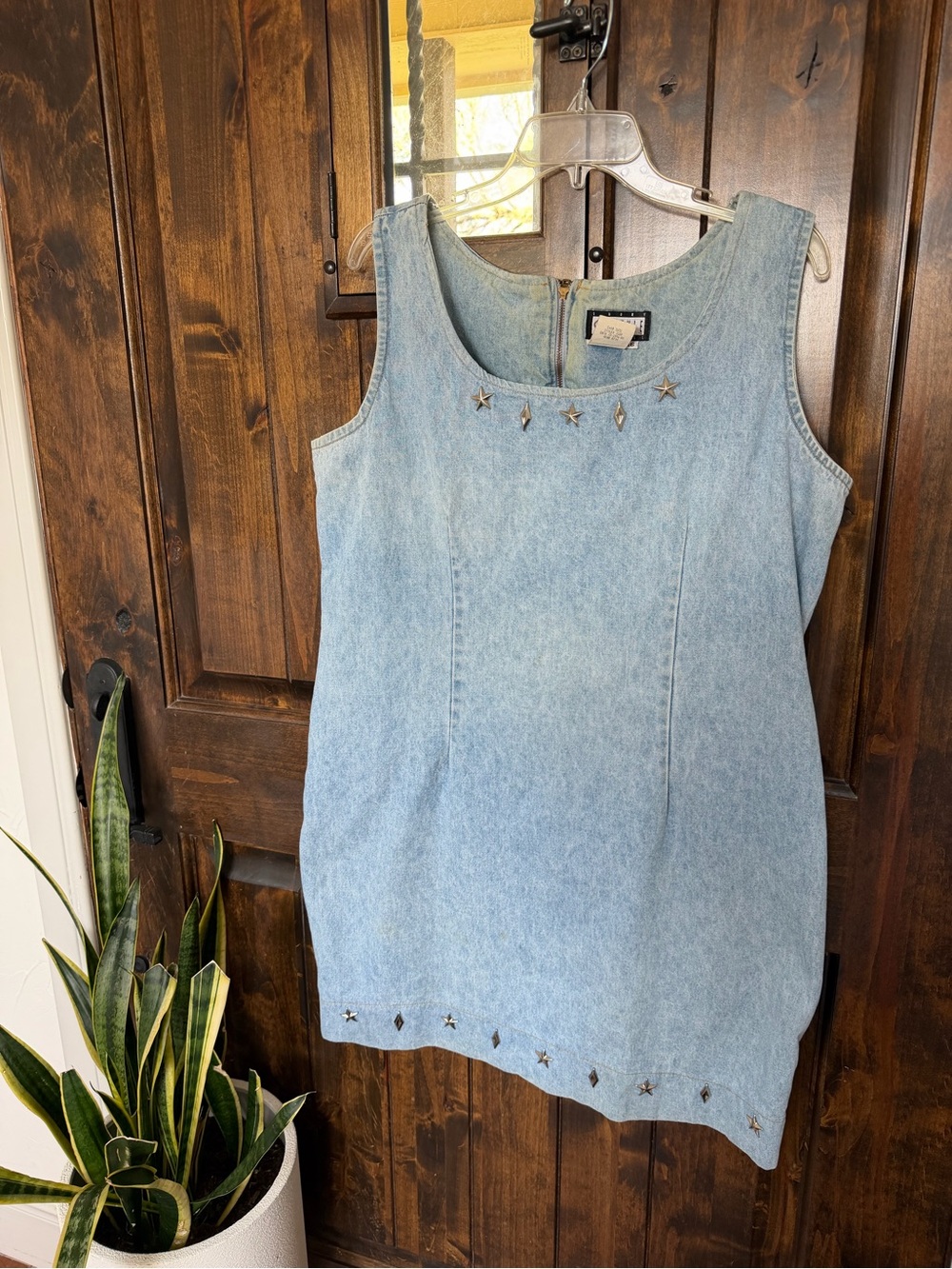 Classic Light Blue Denim Sleeveless Top with Star Studs